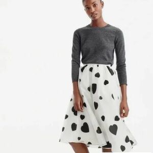 J. Crew Black and White Heart A-Line Skirt